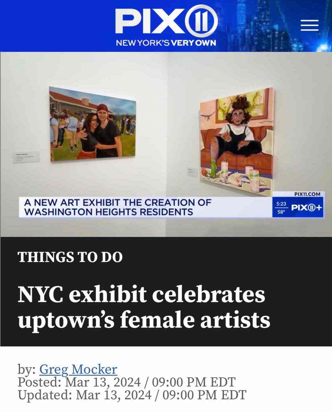 Press - WPIX 11 - NYC exhibit celebrates uptown’s female artists ...